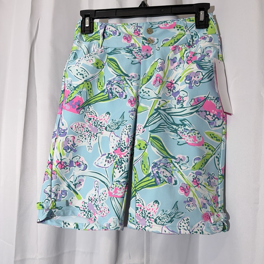 Lilly Pulitzer Fairway Performance Shorts 00 UPF 50+ Bali Blue Sway This Way NWT - Picture 2 of 8